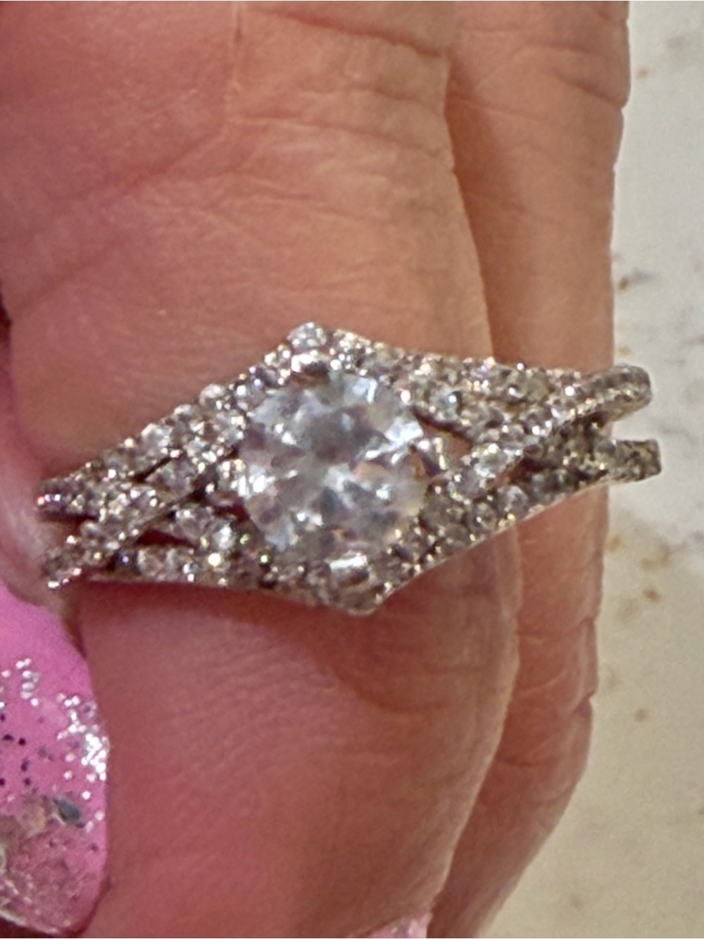 Vintage SE 925 Sterling Silver Split-Shank Cluster Ring Size 6 - Brilliant CZ St